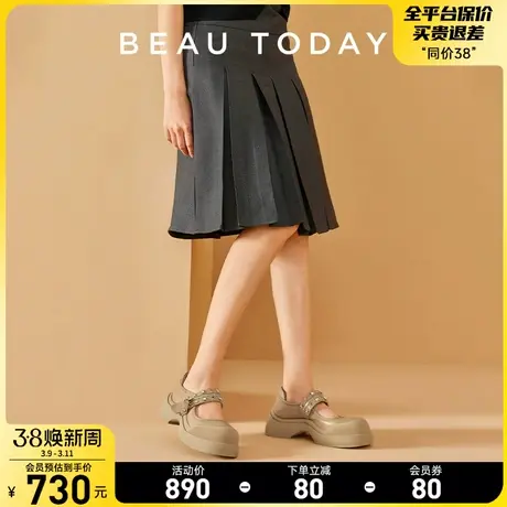 BeauToday松糕鞋女厚底2024新款法式浅口单鞋复古小皮鞋玛丽珍鞋商品大图