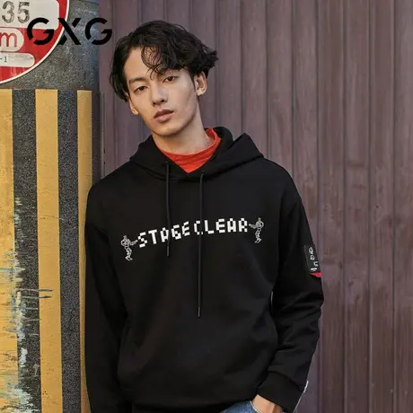 GXG卫衣 秋季韩版潮流字母印花双色套头连帽男装上衣#GY131043A商品大图