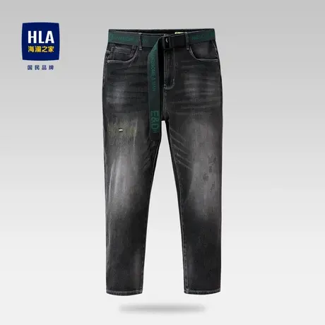 HLA/海澜之家云感牛仔裤五袋款微弹猫须工艺时尚休闲裤子男商品大图
