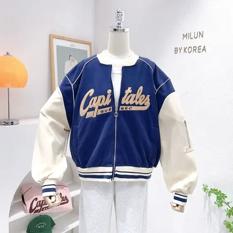 小个子上衣外套女2023春款韩国东大门复古美式字母开衫棒球服短款图片