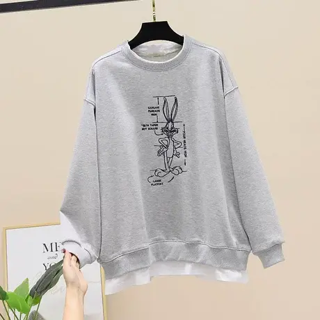 2023春新款卡通刺绣假两件洋气卫衣女韩版宽松减龄显瘦慵懒上衣潮商品大图