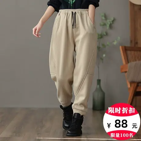 dza 高腰显瘦宽松阔腿加绒哈伦裤女冬休闲长裤直筒抽绳裤运动卫裤商品大图