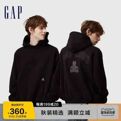 Gap男女装秋冬2023新款LOGO碳素软磨抓绒宽松连帽衫762468卫衣图片