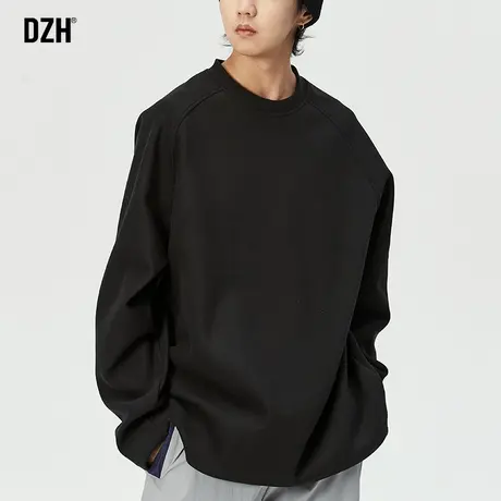男士黑色插肩长袖男t恤圆领卫衣男款春秋季潮牌男生外套2023新款商品大图