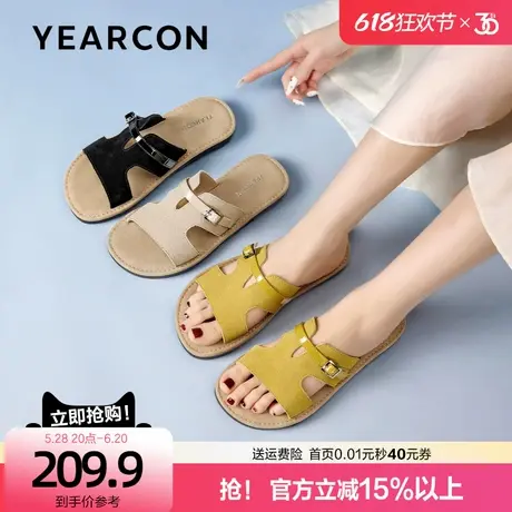 意尔康真皮软底拖鞋女夏外穿2025新款复古时尚通勤勃肯沙滩凉拖鞋商品大图