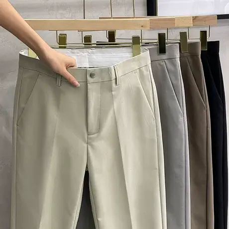 2023春秋季新款男九分直筒休闲西裤男士英伦免烫男裤子净色休闲裤图片