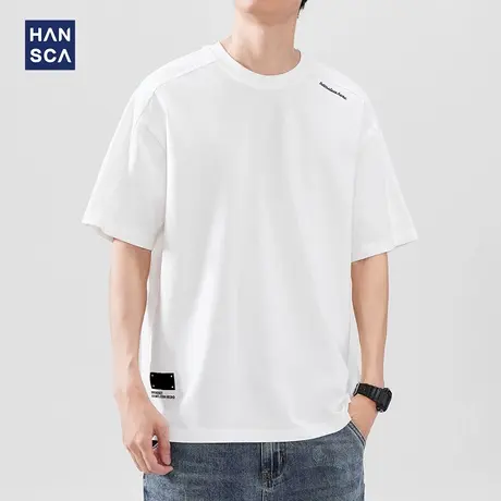 hansca 260g重磅日系纯棉短袖T恤男2025夏季薄款简约刺绣休闲上衣商品大图