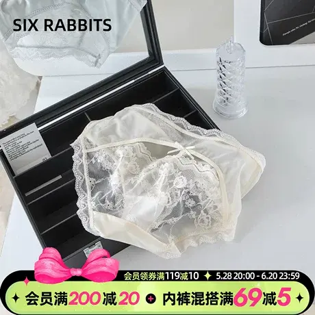 六只兔子内裤女轻薄透气桑蚕丝底裆短裤中腰蕾丝腰头3条装三角裤商品大图