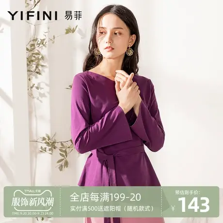 Yifini/易菲针织衫春夏新款长袖圆领收腰显瘦上衣套头衫薄款商品大图