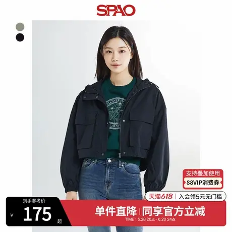SPAO韩国同款秋冬女士简约宽松休闲防风衣外套SPJJE49G01图片