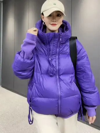 欧洲站2023冬装新款欧货棉衣韩版ins潮纯色面包服女连帽羽绒棉服图片