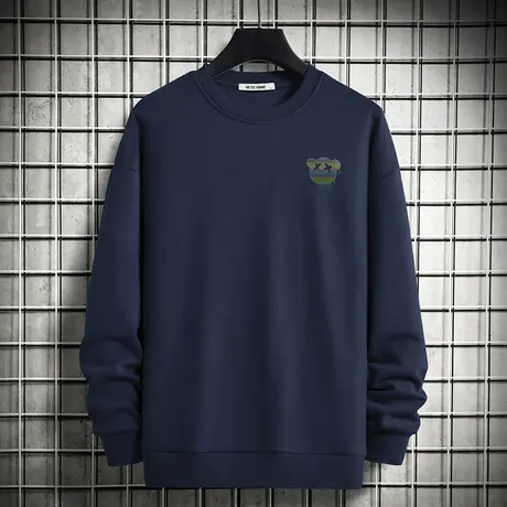 小熊卫衣男秋冬款潮流无帽上衣服摇粒绒加绒加厚宽松圆领长袖t恤商品大图