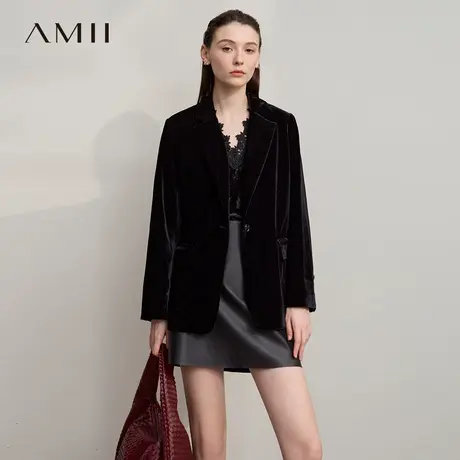 Amii【轻奢风】2025秋冬轻奢低调优雅丝绒直筒显瘦丝绒西装外套女商品大图