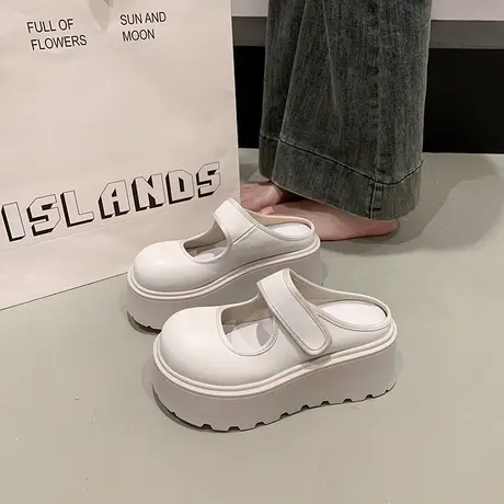 厚底包头半拖鞋女2025新款秋季外穿休闲懒人拖鞋增高小个子勃肯鞋商品大图