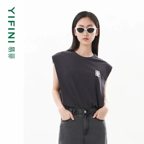 [专柜同款]Yifini/易菲无袖百搭休闲T恤女夏装新款宽松上衣商品大图