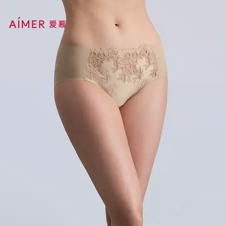 爱慕观棠内裤女棉质底裆性感蕾丝中腰平角裤AM23C361商品大图