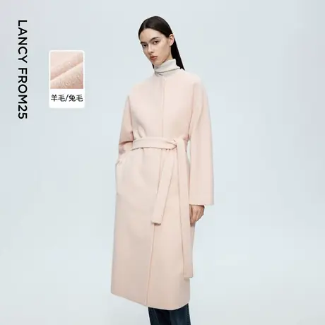 朗姿羊毛圆领休闲简约毛呢外套法式气质呢子大衣女2025年冬季新款商品大图