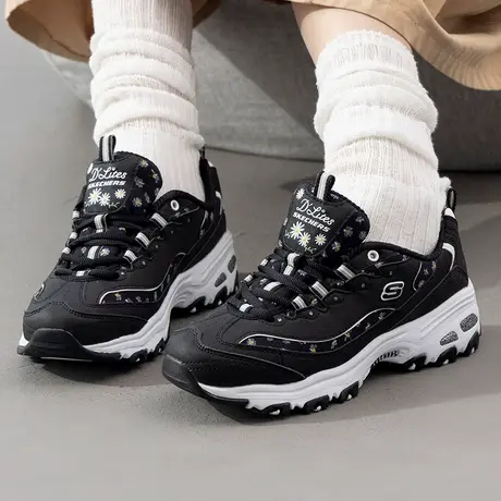 斯凯奇（Skechers）女鞋黑白经典熊猫鞋刺绣小花春季新款运动老爹商品大图