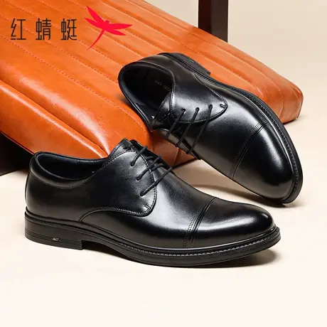 红蜻蜓男鞋2026春季新款真皮透气商务正装皮鞋男三接头英伦德比鞋商品大图