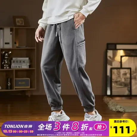 唐狮2023秋冬休闲裤男宽松摇粒绒运动长裤子男潮牌束脚裤商品大图