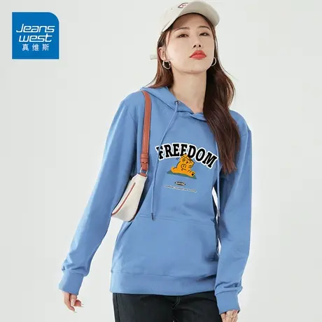 真维斯品牌卫衣女2022新款休闲宽松连帽卡通印花上衣女潮ins图片