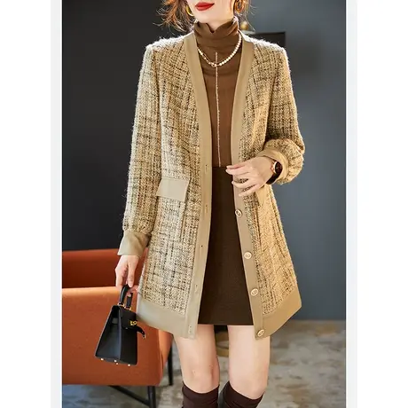 宝诗黎【新品价388元】V领亮丝格子外套ZZ1585商品大图