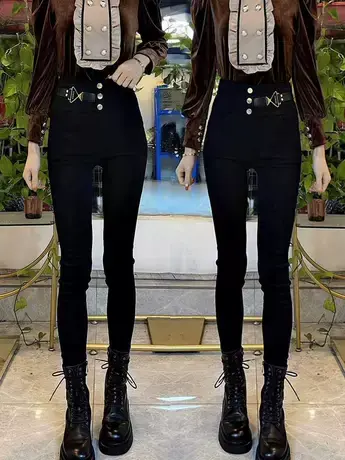 打底裤女外穿秋冬季紧身小黑裤高腰显瘦加绒铅笔小脚裤2023新款潮商品大图