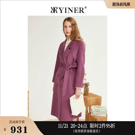 YINER音儿线上专选女装冬季中长款宽松外套绵羊毛双面毛呢大衣商品大图