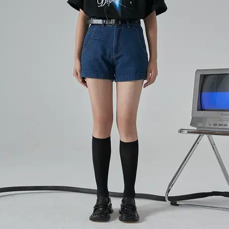 omont蛋挞家 复古高腰牛仔短裤女夏季薄款宽松显瘦阔腿热裤A字裤商品大图