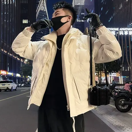 冬季新款立领假两件棉服个性痞帅工装大口袋潮男宽松保暖棉衣冬装图片