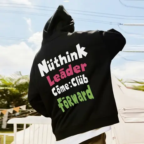 Nuthink欧美潮牌字母大码带帽卫衣男潮重磅高街潮流ins春季外套商品大图