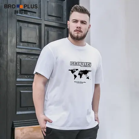 胖哥哥世界地图冰丝莫代尔大码短袖T恤男加肥加大宽松潮流青年t恤商品大图