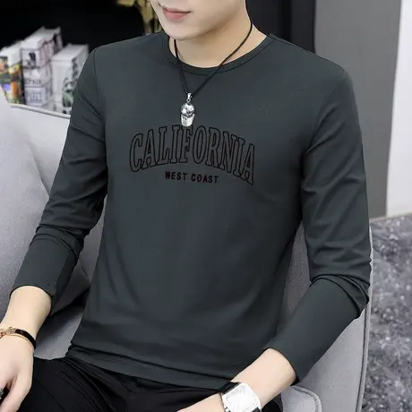 莫代尔长袖t恤男修身潮流秋季小衫内搭上衣服印花秋衣圆领打底衫商品大图