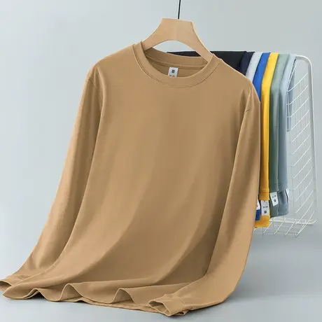 240g重磅纯棉t恤男士长袖秋冬内搭打底衫美式宽松纯色全棉秋衣服图片