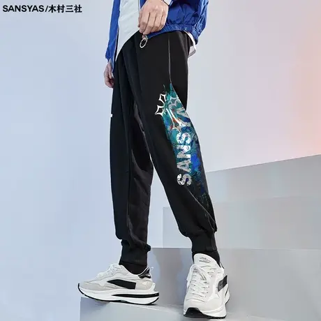 木村三社SANSYAS 十字架印花黑色宽松休闲裤男潮流韩版束脚卫裤商品大图