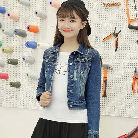 牛仔外套女短款修身韩版潮百搭学生长袖春秋牛仔服上衣83008商品大图