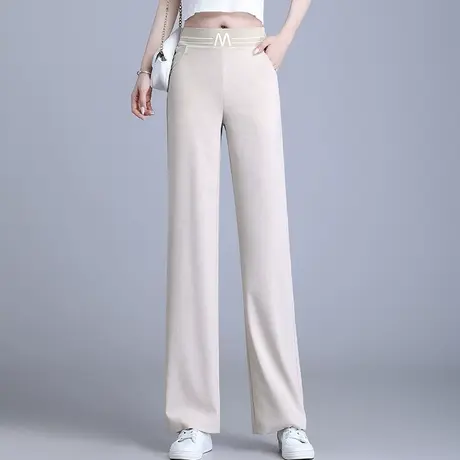 窄版阔腿裤女松紧高腰垂感拖地直筒裤夏季薄款宽松显瘦时尚休闲裤商品大图