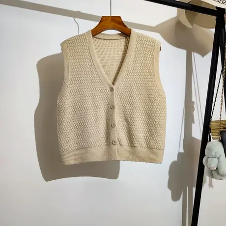 学院风针织背心马甲女春秋新款宽松v领叠穿无袖毛衣坎肩上衣外穿商品大图