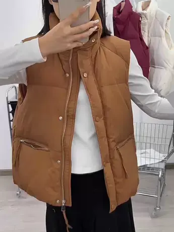 羽绒马甲女士2023秋冬季新款短款坎肩外穿百搭背心马夹无袖羽绒服商品大图