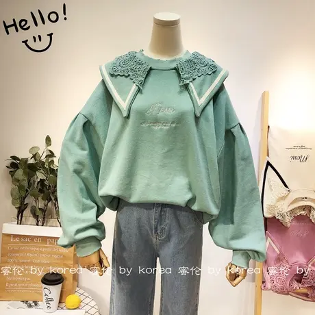 蕾丝娃娃领卫衣韩国东大门2020秋装小众设计甜美上衣宽松女海军领商品大图