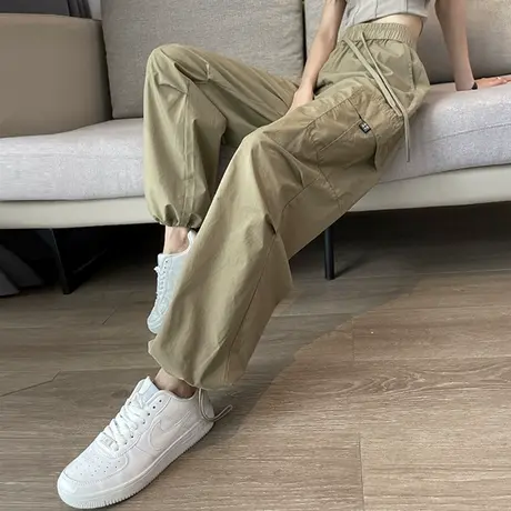 束脚速干工装裤女春秋新款宽松直筒高腰显瘦休闲阔腿美式运动裤潮商品大图