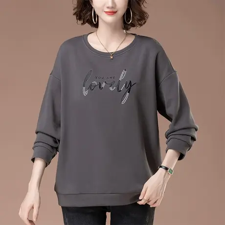 卫衣女春秋薄款宽松加肥加大码女装中年妈妈休闲洋气显瘦圆领上衣商品大图