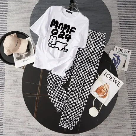 运动服套装女2023新款夏季宽松短袖长裤小个子时尚洋气休闲两件套商品大图