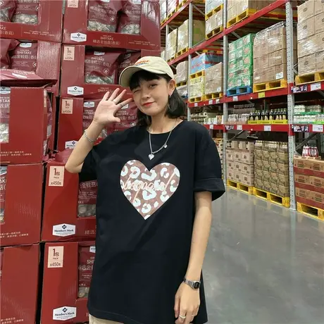原创小众设计感爱心可爱盐系少女新款ins百搭宽松纯棉短袖T恤上衣商品大图