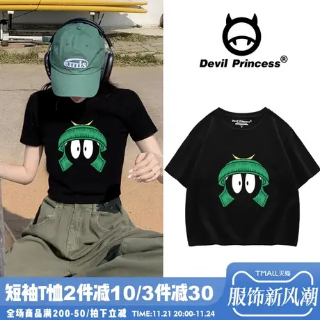 2025夏季新款vibe风韩系黑色短款上衣小众卡通潮牌百搭短袖t恤女商品大图