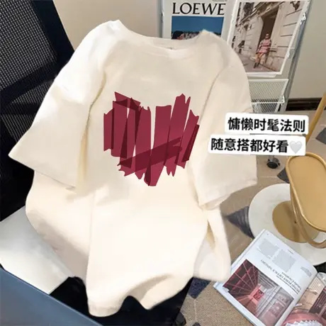 日系复古卡通t恤短袖女oversize大码夏季纯棉白色情侣装ins潮上衣商品大图