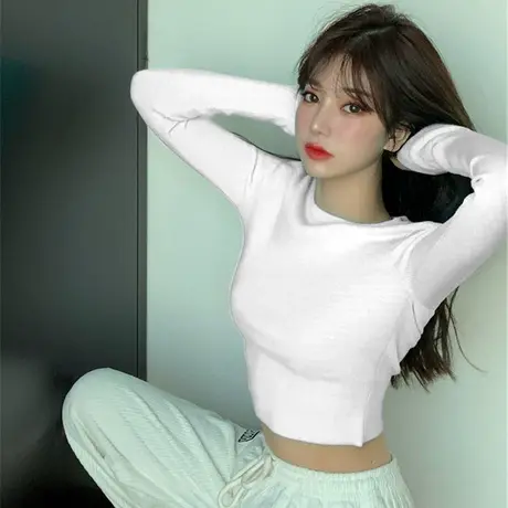 2024年早秋季新款小众设计感上衣服春夏修身短款长袖t恤女装潮ins商品大图