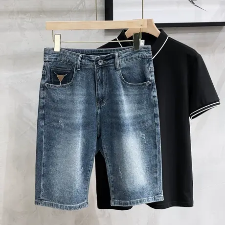 牛仔短裤男士夏季薄款五分潮牌宽松直筒休闲百搭潮流2023裤子5分图片