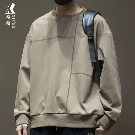 希越春秋明线设计感卫衣男不戴帽宽松大码上衣男士2024新款打底衫商品大图