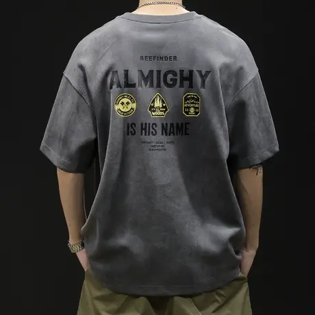 麂皮绒重磅短袖t恤男士宽松大码潮牌夏季24新款男款衣服男装体恤商品大图